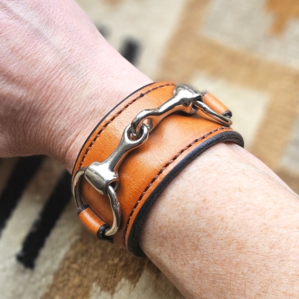 Rebecca Ray Snaffle Bit Cuff, Tan Leather, Equestrian Horse Girl Cuff Bracelet
